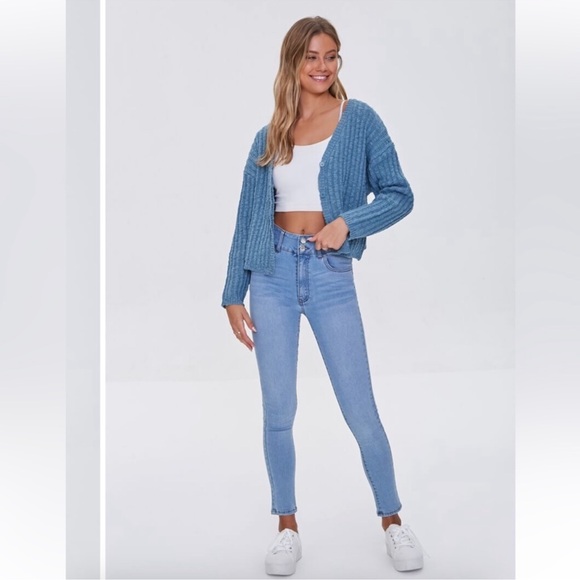 Forever 21 Blue Ribbed Button Cardigan - Picture 4 of 8